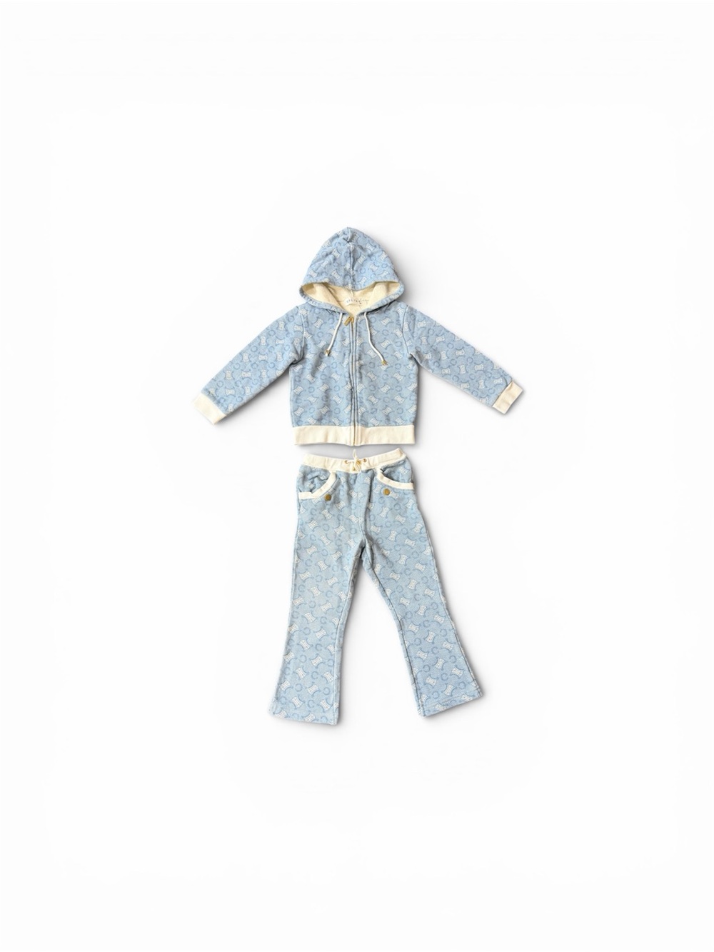 Celine kids Light Blue Hooded Pajama Set with Cream Trim